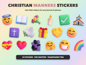 Christian Manners Stickers | Christian Digital Stickers | Bible Journaling GoodNotes Pre-Cropped PNG | Sunday School
