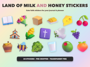 Land of Milk and Honey Stickers | Christian Digital Stickers | Bible Journaling GoodNotes Pre-Cropped PNG | Sunday School