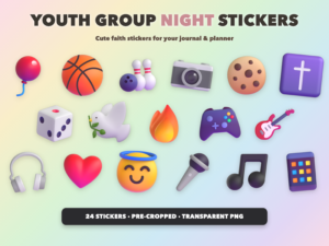 Youth Group Night Stickers | Christian Digital Stickers | Bible Journaling GoodNotes Pre-Cropped PNG | Sunday School