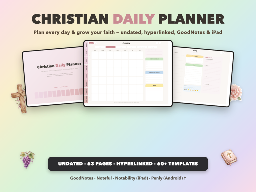 Christian Daily Planner Undated | Christian Faith Planner GoodNotes iPad | Prayer, Bible Reading, Devotion | Blush Pink