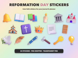 Reformation Day Stickers | Christian Digital Stickers | Bible Journaling GoodNotes Pre-Cropped PNG | Sunday School