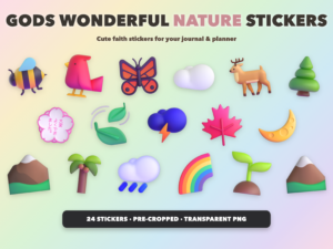 Gods Wonderful Nature Stickers | Christian Digital Stickers | Bible Journaling GoodNotes Pre-Cropped PNG | Sunday School