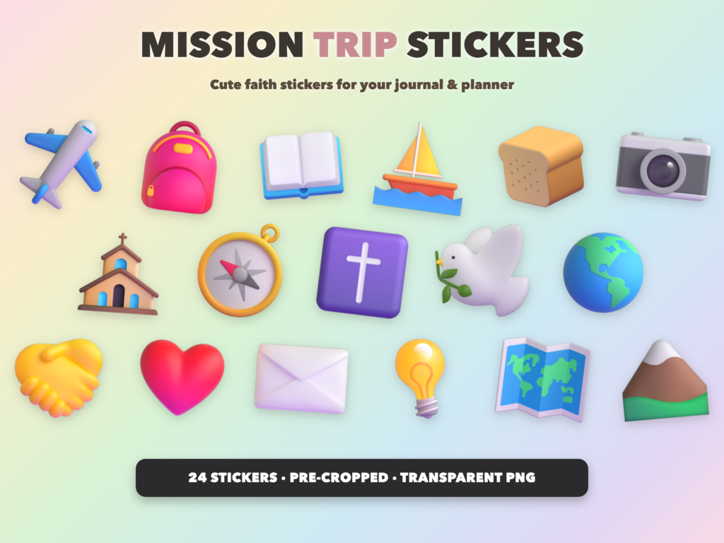 Mission Trip Stickers | Christian Digital Stickers | Bible Journaling GoodNotes Pre-Cropped PNG | Sunday School