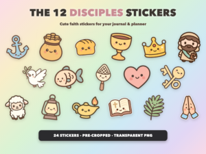 The 12 Disciples Stickers | Christian Digital Stickers | Bible Journaling GoodNotes Pre-Cropped PNG | Sunday School