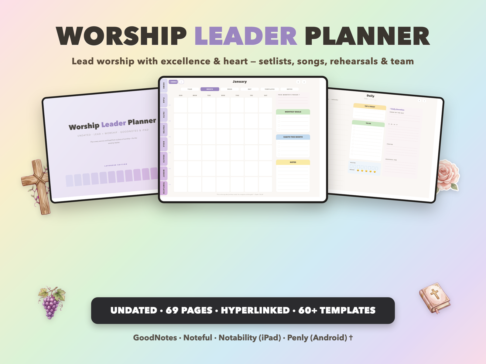 Worship Leader Planner Undated | Christian Faith Planner GoodNotes iPad | Lavender