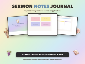 Sermon Notes Journal | Christian Digital Journal | Hyperlinked GoodNotes iPad | Faith Devotional