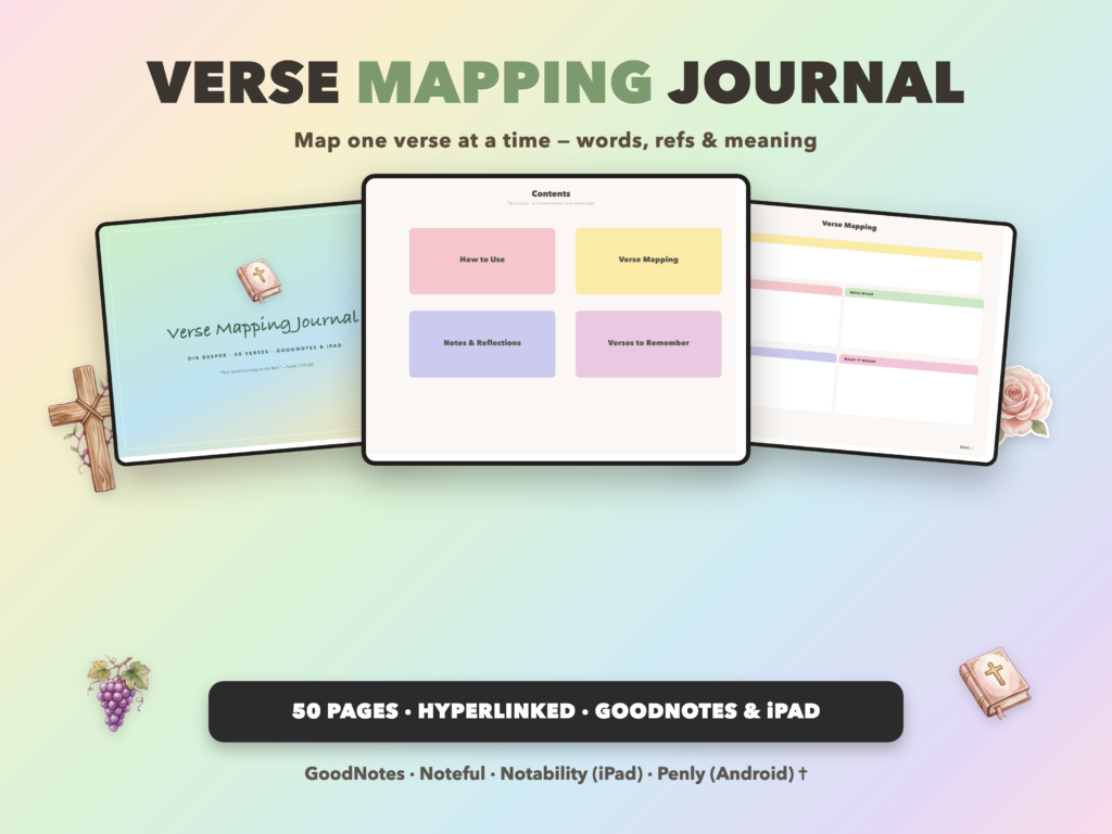 Verse Mapping Journal | Christian Digital Journal | Hyperlinked GoodNotes iPad | Faith Devotional