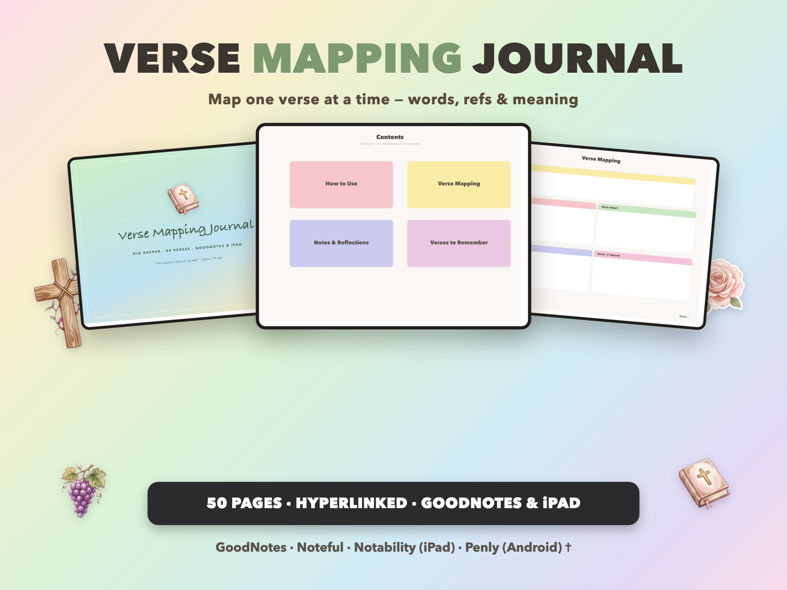 Verse Mapping Journal | Christian Digital Journal | Hyperlinked GoodNotes iPad | Faith Devotional