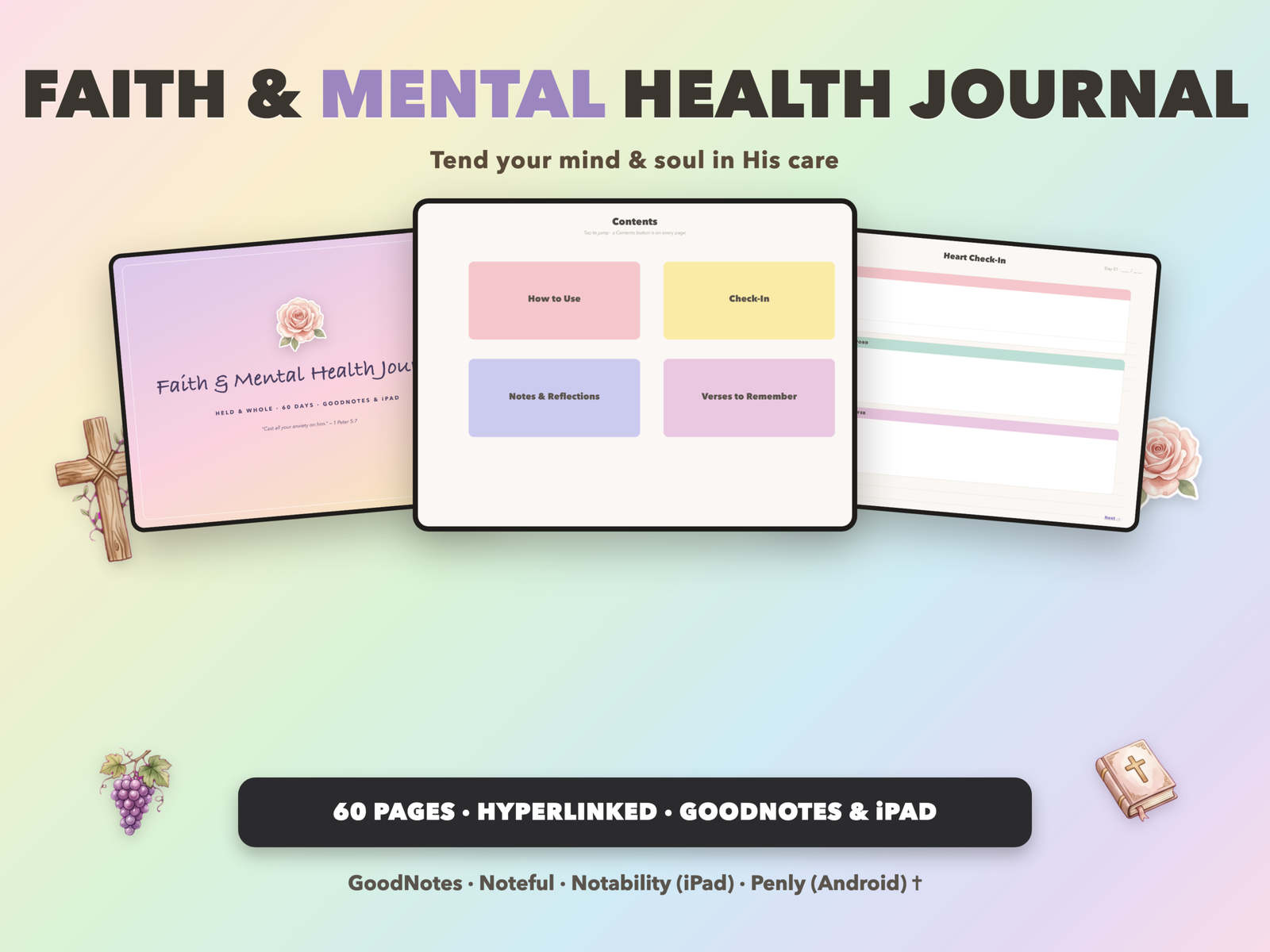 Faith & Mental Health Journal | Christian Digital Journal | Hyperlinked GoodNotes iPad | Faith Devotional