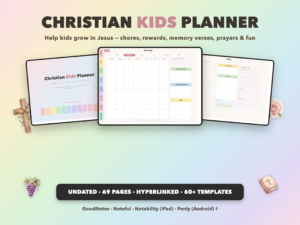 Christian Kids Planner Undated | Christian Faith Planner GoodNotes iPad | Pastel Rainbow