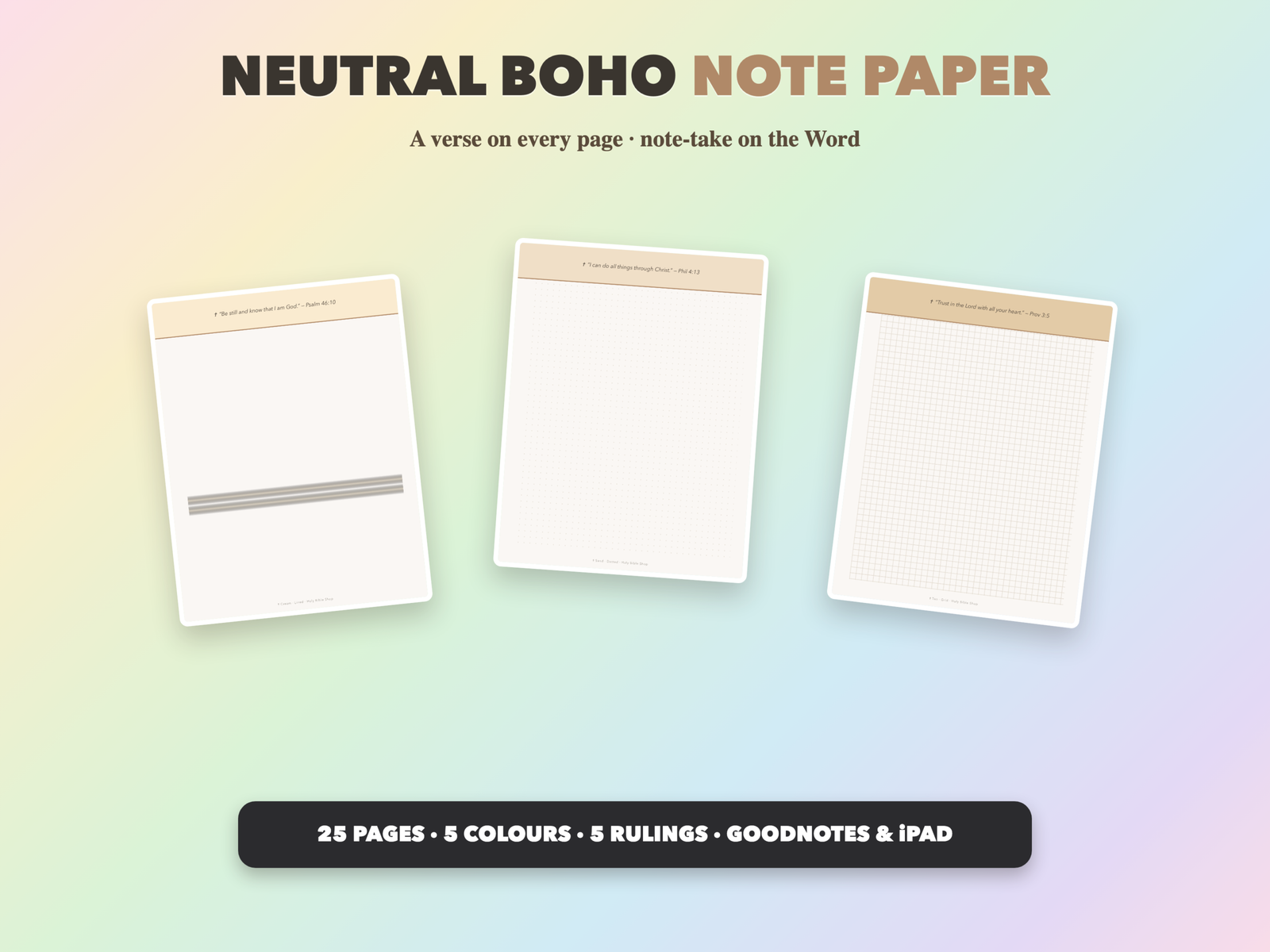 Neutral Boho Note Paper | Christian Digital Note Paper | Scripture GoodNotes Notability | Bible Study