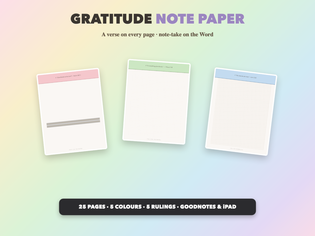 Gratitude Note Paper | Christian Digital Note Paper | Scripture GoodNotes Notability | Bible Study