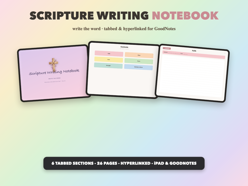 Scripture Writing Notebook | Christian Digital Notebook | Tabbed Hyperlinked GoodNotes iPad | Bible