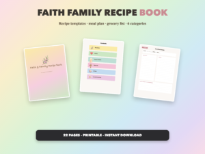 Faith Family Recipe Book | Christian Printable | Faith Digital Download | Bible | Instant Download