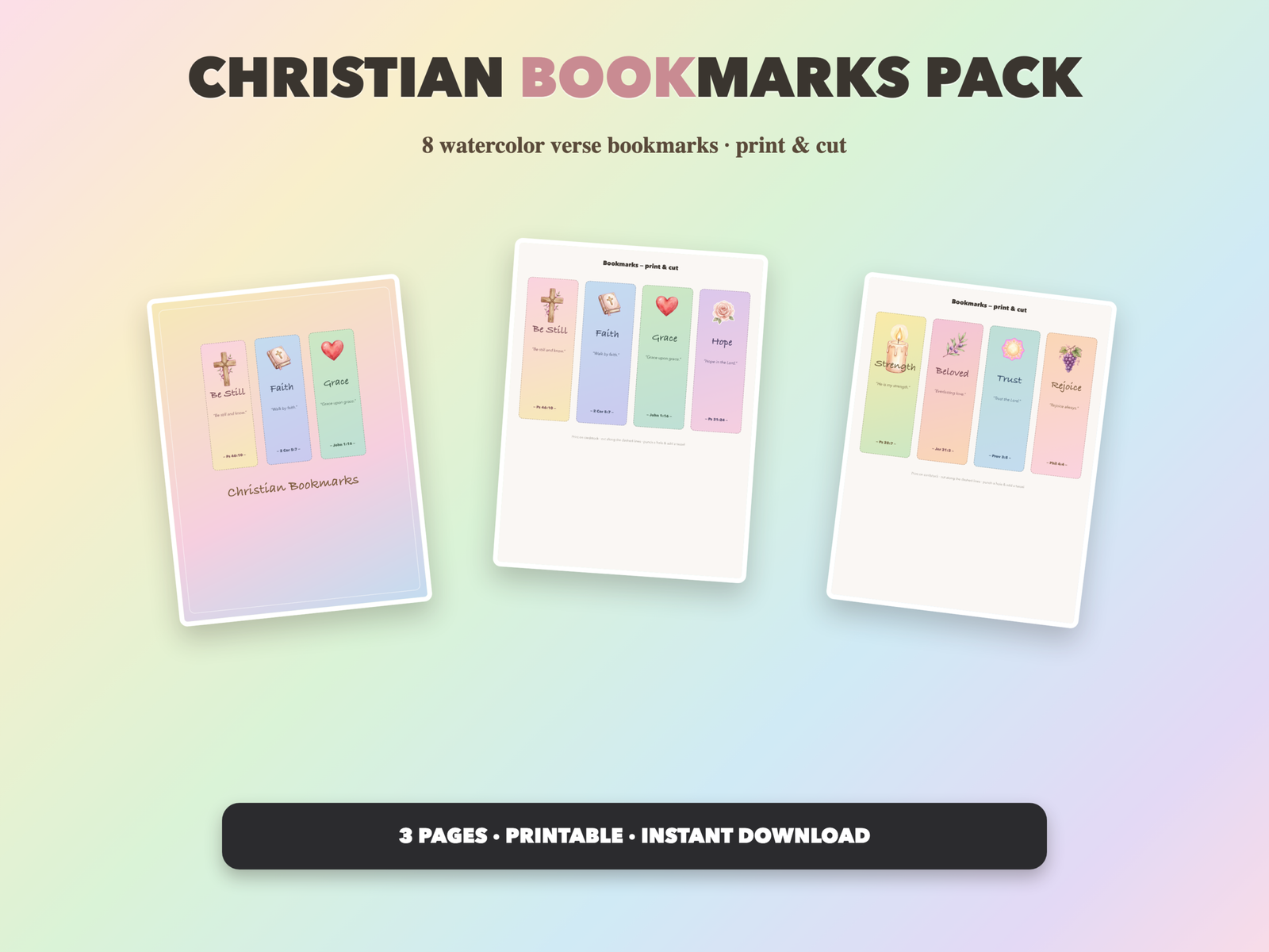Christian Bookmarks Pack | Christian Printable | Faith Digital Download | Bible | Instant Download