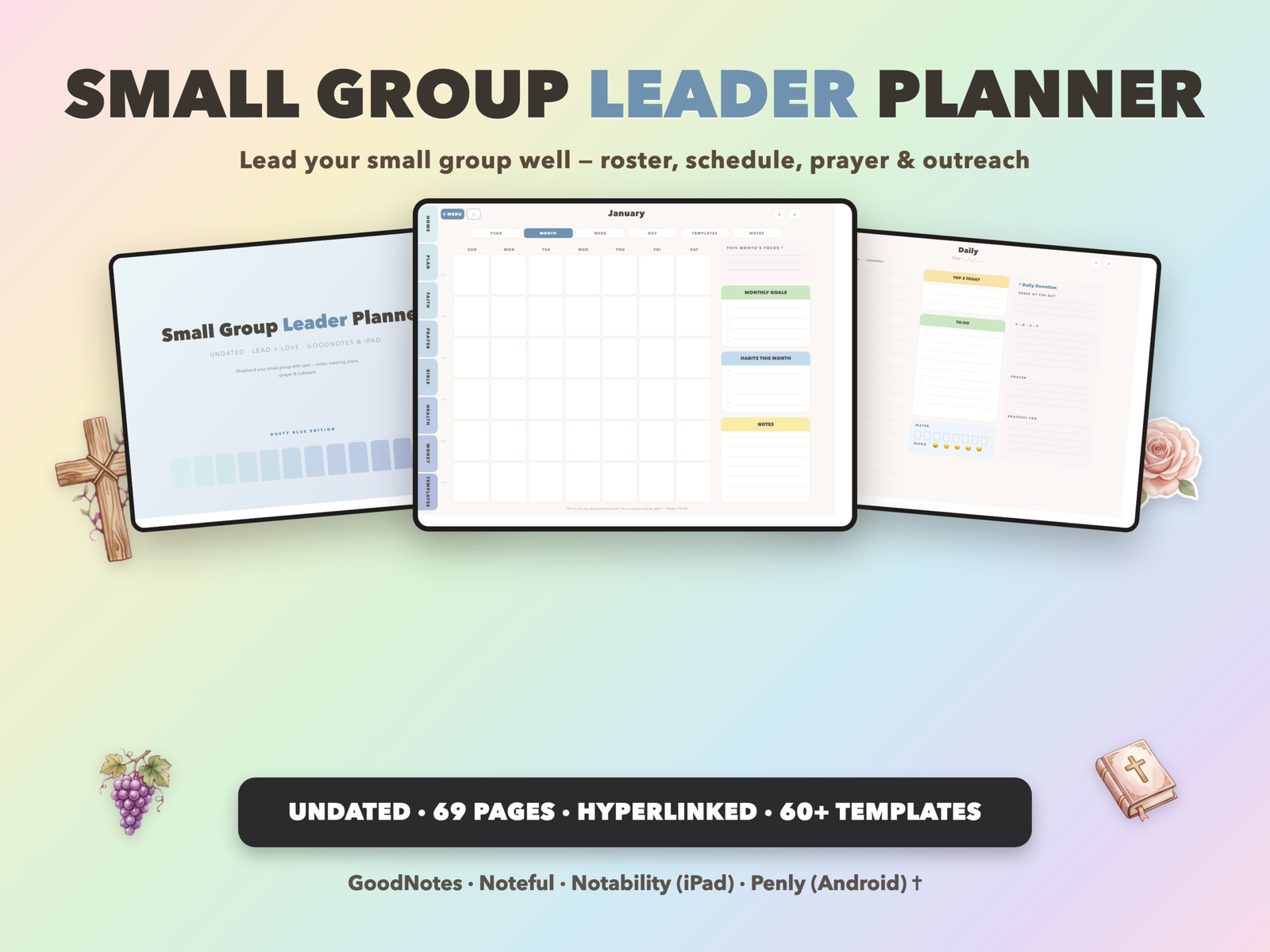 Small Group Leader Planner Undated | Christian Faith Planner GoodNotes iPad | Dusty Blue