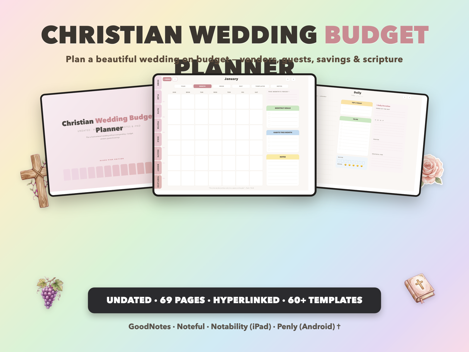 Christian Wedding Budget Planner Undated | Christian Faith Planner GoodNotes iPad | Blush Pink