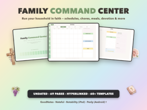 Family Command Center Undated | Christian Faith Planner GoodNotes iPad | Sage Green