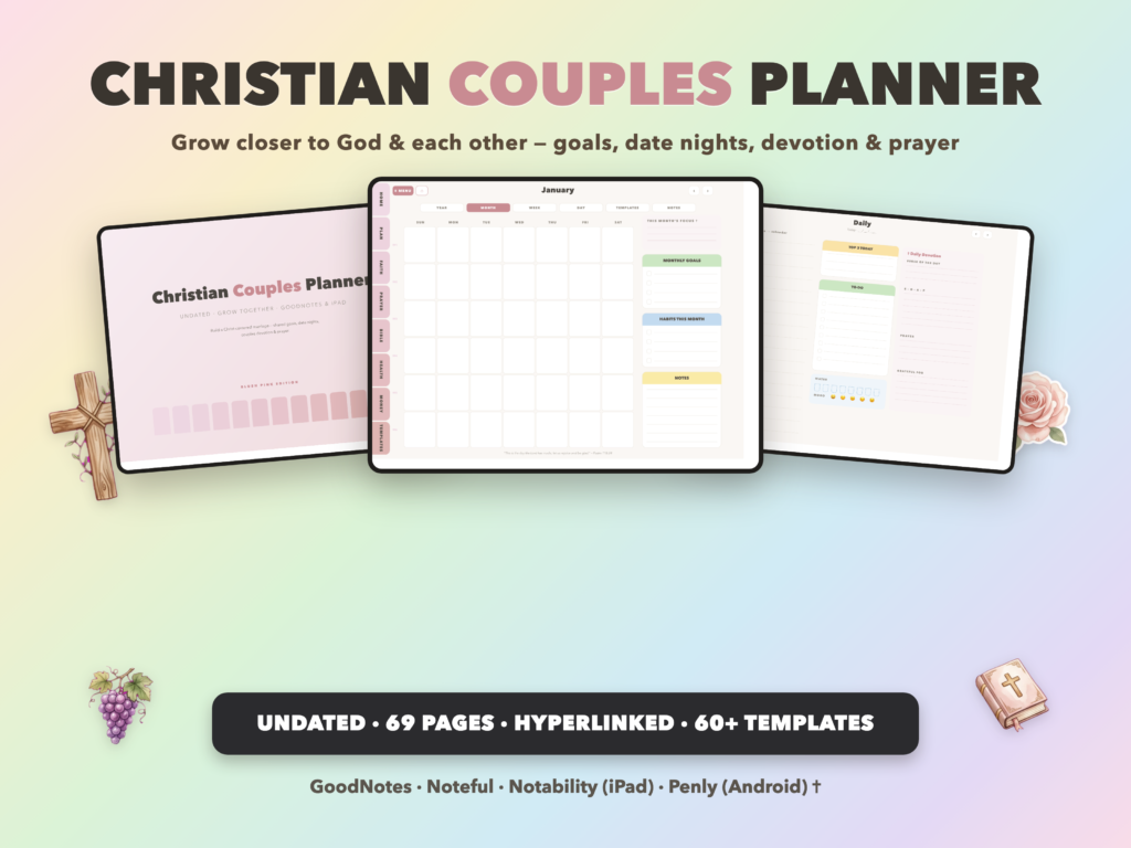 Christian Couples Planner Undated | Christian Faith Planner GoodNotes iPad | Blush Pink