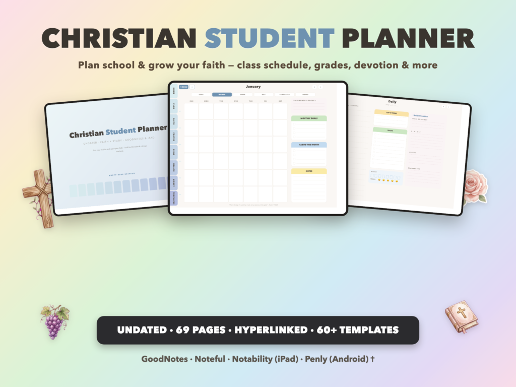 Christian Student Planner Undated | Christian Faith Planner GoodNotes iPad | Dusty Blue