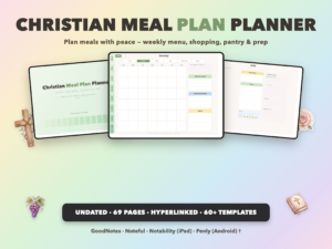 Christian Meal Plan Planner Undated | Christian Faith Planner GoodNotes iPad | Sage Green
