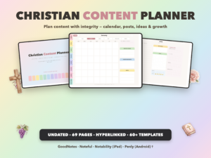 Christian Content Planner Undated | Christian Faith Planner GoodNotes iPad | Pastel Rainbow