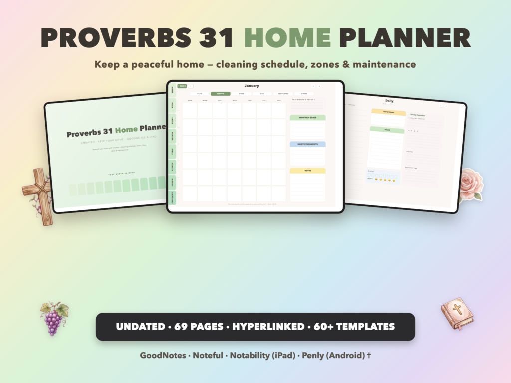 Proverbs 31 Home Planner Undated | Christian Faith Planner GoodNotes iPad | Sage Green
