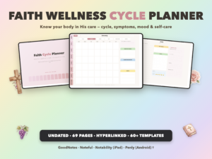 Faith Wellness Cycle Planner Undated | Christian Faith Planner GoodNotes iPad | Blush Pink