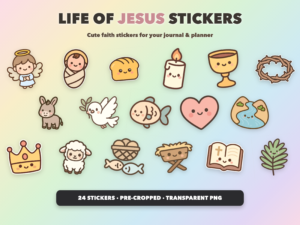 Life of Jesus Stickers | Christian Digital Stickers | Bible Journaling GoodNotes Pre-Cropped PNG | Sunday School