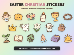 Easter Christian Stickers | Christian Digital Stickers | Bible Journaling GoodNotes Pre-Cropped PNG | Sunday School