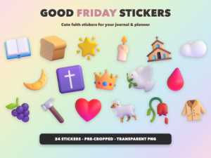 Good Friday Stickers | Christian Digital Stickers | Bible Journaling GoodNotes Pre-Cropped PNG | Sunday School
