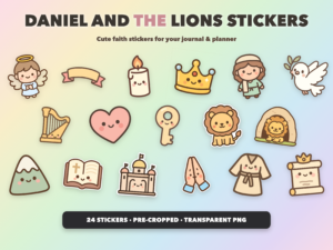 Daniel and the Lions Stickers | Christian Digital Stickers | Bible Journaling GoodNotes Pre-Cropped PNG | Sunday School