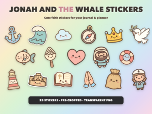 Jonah and the Whale Stickers | Christian Digital Stickers | Bible Journaling GoodNotes Pre-Cropped PNG | Sunday School