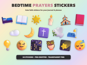 Bedtime Prayers Stickers | Christian Digital Stickers | Bible Journaling GoodNotes Pre-Cropped PNG | Sunday School