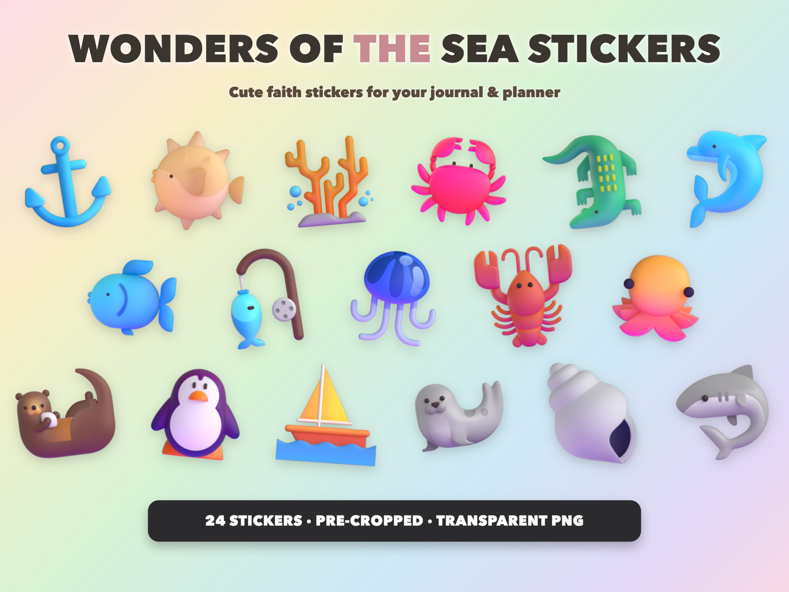 Wonders of the Sea Stickers | Christian Digital Stickers | Bible Journaling GoodNotes Pre-Cropped PNG | Sunday School