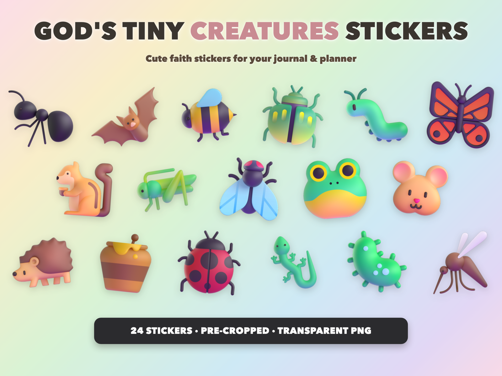 God's Tiny Creatures Stickers | Christian Digital Stickers | Bible Journaling GoodNotes Pre-Cropped PNG | Sunday School