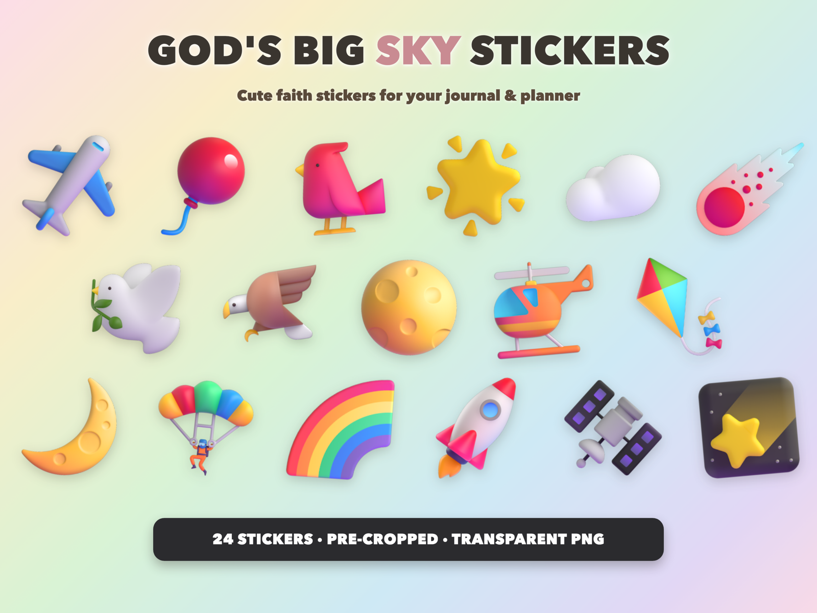 God's Big Sky Stickers | Christian Digital Stickers | Bible Journaling GoodNotes Pre-Cropped PNG | Sunday School