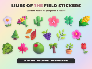 Lilies of the Field Stickers | Christian Digital Stickers | Bible Journaling GoodNotes Pre-Cropped PNG | Sunday School