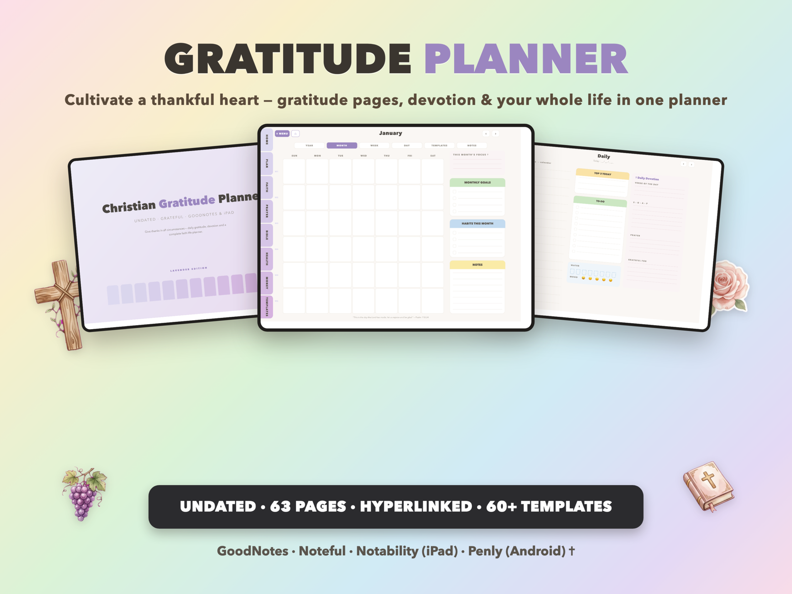 Gratitude Planner Undated | Christian Faith Planner GoodNotes iPad | Prayer, Bible Reading, Devotion | Lavender