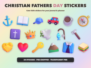 Christian Fathers Day Stickers | Christian Digital Stickers | Bible Journaling GoodNotes Pre-Cropped PNG | Sunday School