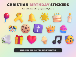 Christian Birthday Stickers | Christian Digital Stickers | Bible Journaling GoodNotes Pre-Cropped PNG | Sunday School