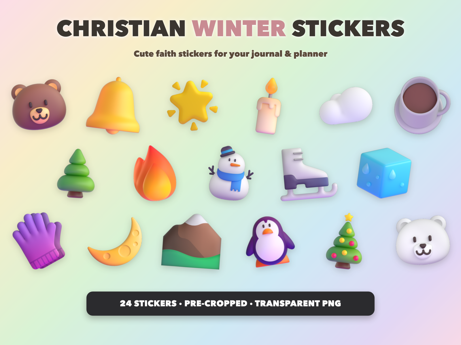 Christian Winter Stickers | Christian Digital Stickers | Bible Journaling GoodNotes Pre-Cropped PNG | Sunday School