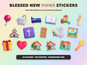 Blessed New Home Stickers | Christian Digital Stickers | Bible Journaling GoodNotes Pre-Cropped PNG | Sunday School