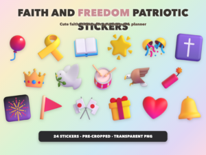 Faith and Freedom Patriotic Stickers | Christian Digital Stickers | Bible Journaling GoodNotes Pre-Cropped PNG | Sunday School