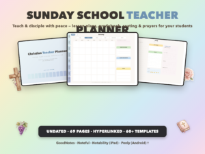 Sunday School Teacher Planner Undated | Christian Faith Planner GoodNotes iPad | Dusty Blue