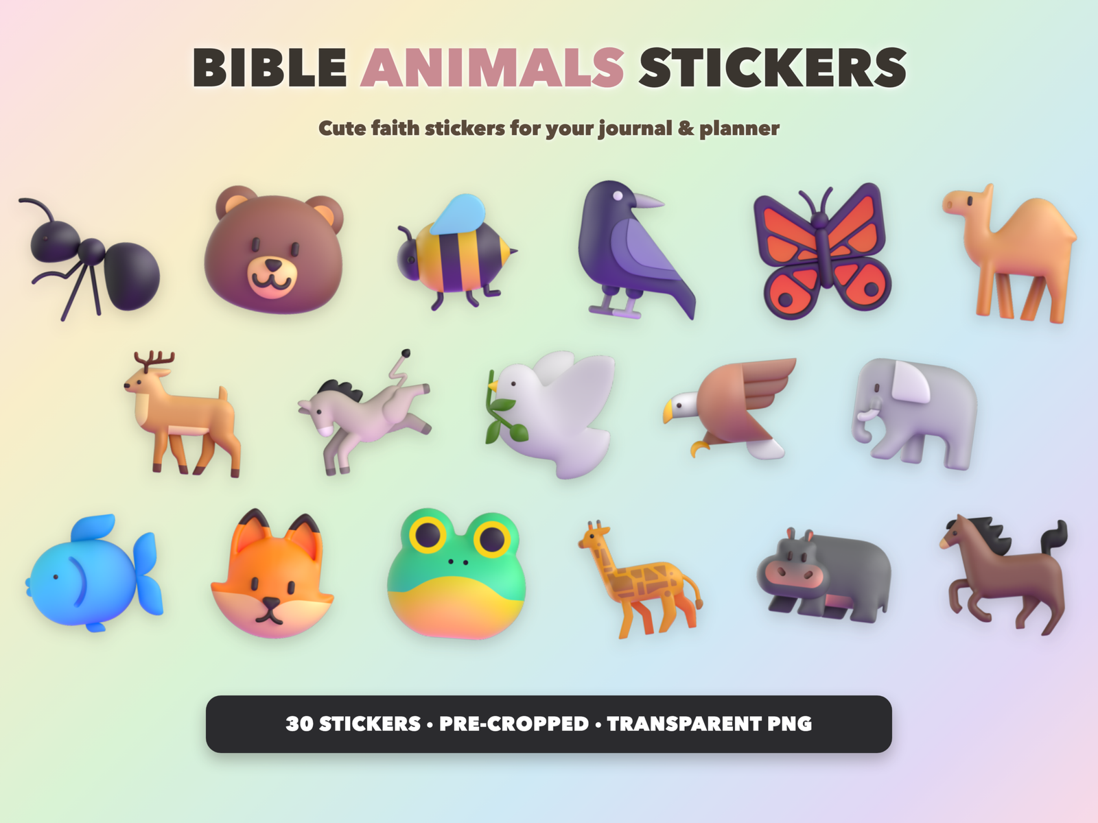 God's Creation Animals Stickers | Christian Digital Stickers | Bible Journaling GoodNotes Pre-Cropped PNG | Sunday School