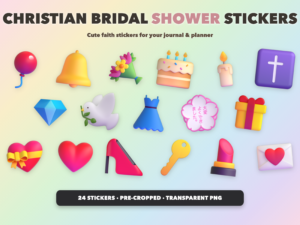Christian Bridal Shower Stickers | Christian Digital Stickers | Bible Journaling GoodNotes Pre-Cropped PNG | Sunday School