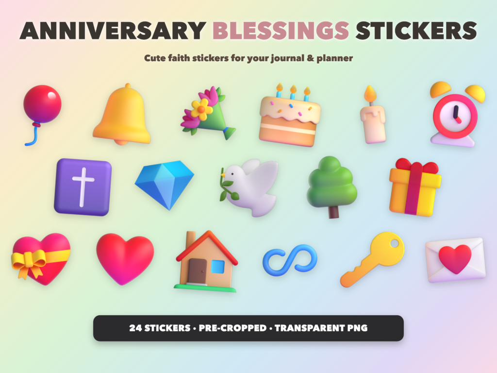 Anniversary Blessings Stickers | Christian Digital Stickers | Bible Journaling GoodNotes Pre-Cropped PNG | Sunday School