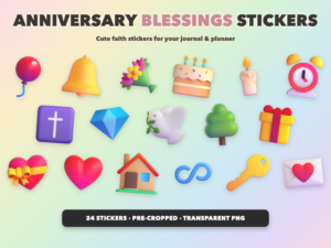 Anniversary Blessings Stickers | Christian Digital Stickers | Bible Journaling GoodNotes Pre-Cropped PNG | Sunday School