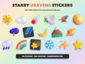 Starry Heavens Stickers | Christian Digital Stickers | Bible Journaling GoodNotes Pre-Cropped PNG | Sunday School